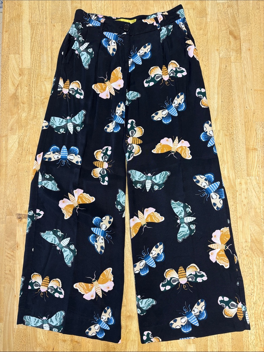 Anthropologie Maeve Sarah Gordon Moth Butterfly Print Wide Leg Pants Size 2P